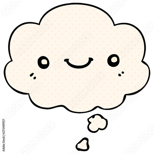 cartoon cute happy face and thought bubble in comic book style