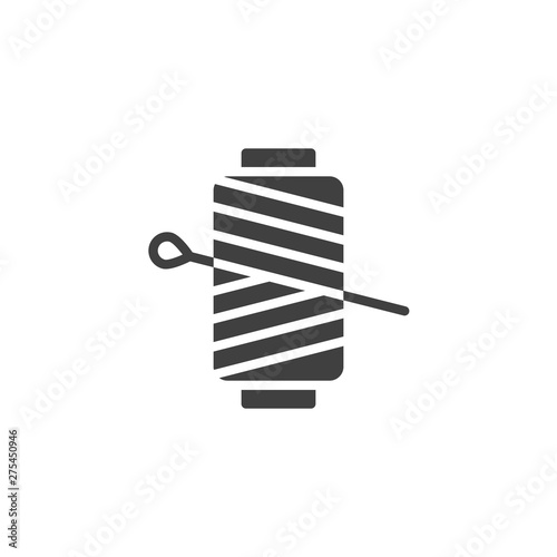 Sewing needle with thread spool vector icon. filled flat sign for mobile concept and web design. Bobbin and needle glyph icon. Symbol, logo illustration. Vector graphics
