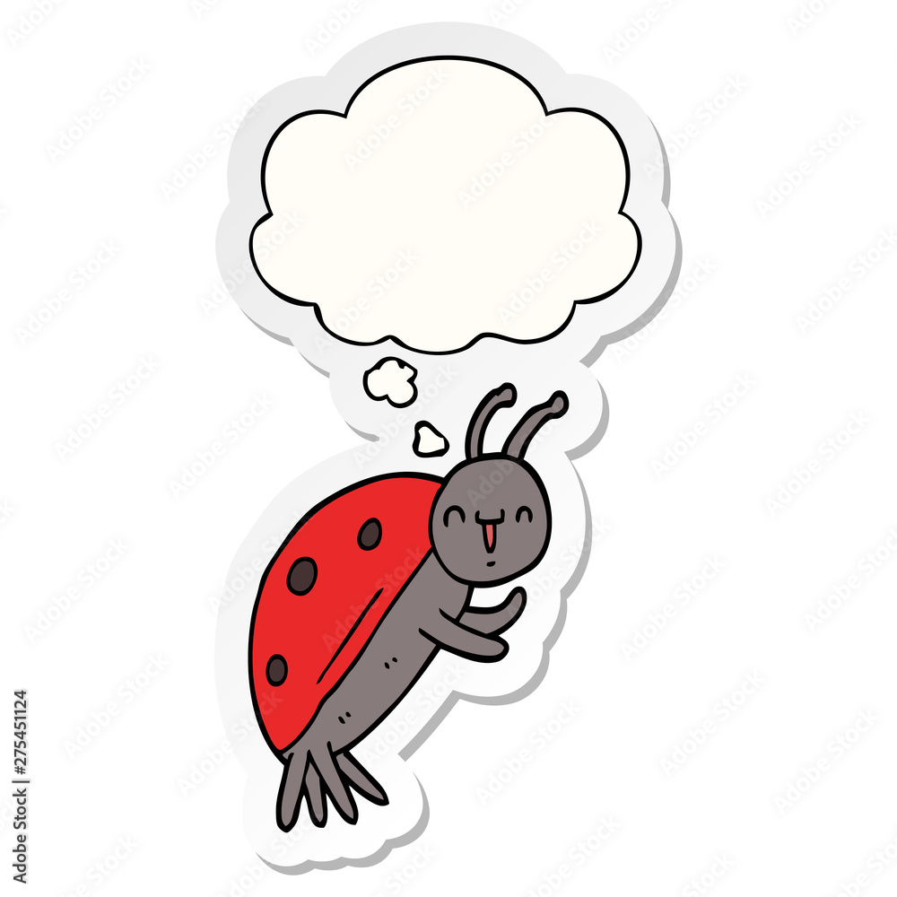 cute cartoon ladybug and thought bubble as a printed sticker