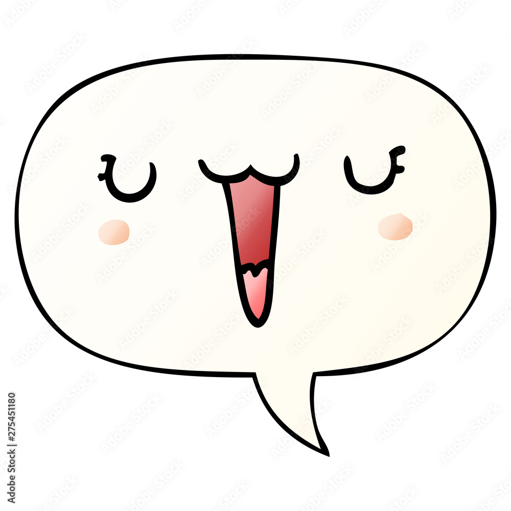 Fototapeta premium cute happy cartoon face and speech bubble in smooth gradient style