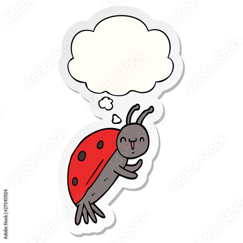 cute cartoon ladybug and thought bubble as a printed sticker