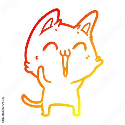 warm gradient line drawing happy cartoon cat