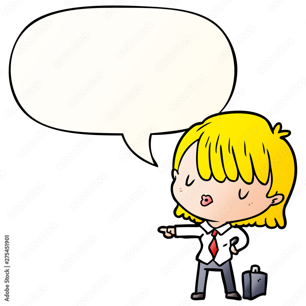 cartoon efficient businesswoman giving orders and speech bubble in smooth gradient style cartoon efficient businesswoman giving orders and speech bubble in smooth gradient style