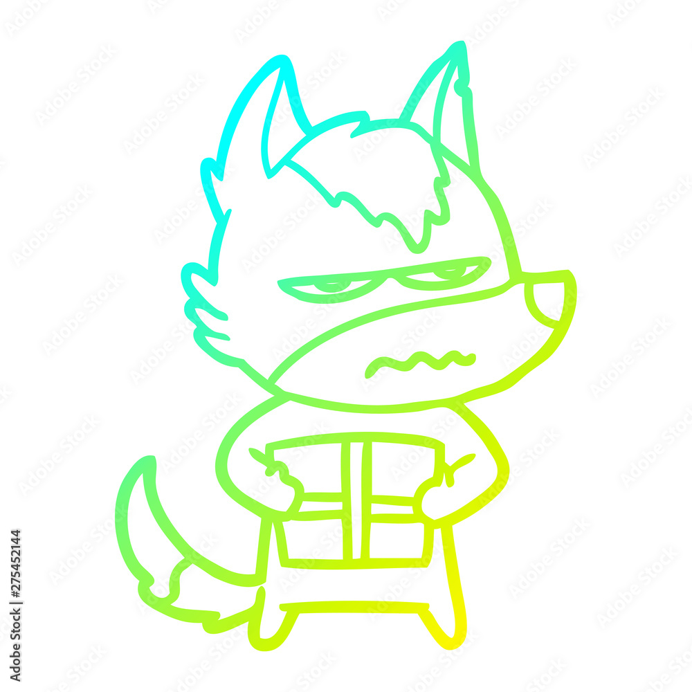cold gradient line drawing cartoon annoyed wolf
