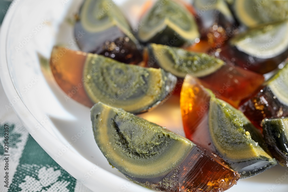 wedges of peeled thousand year old egg. Sometimes they're called