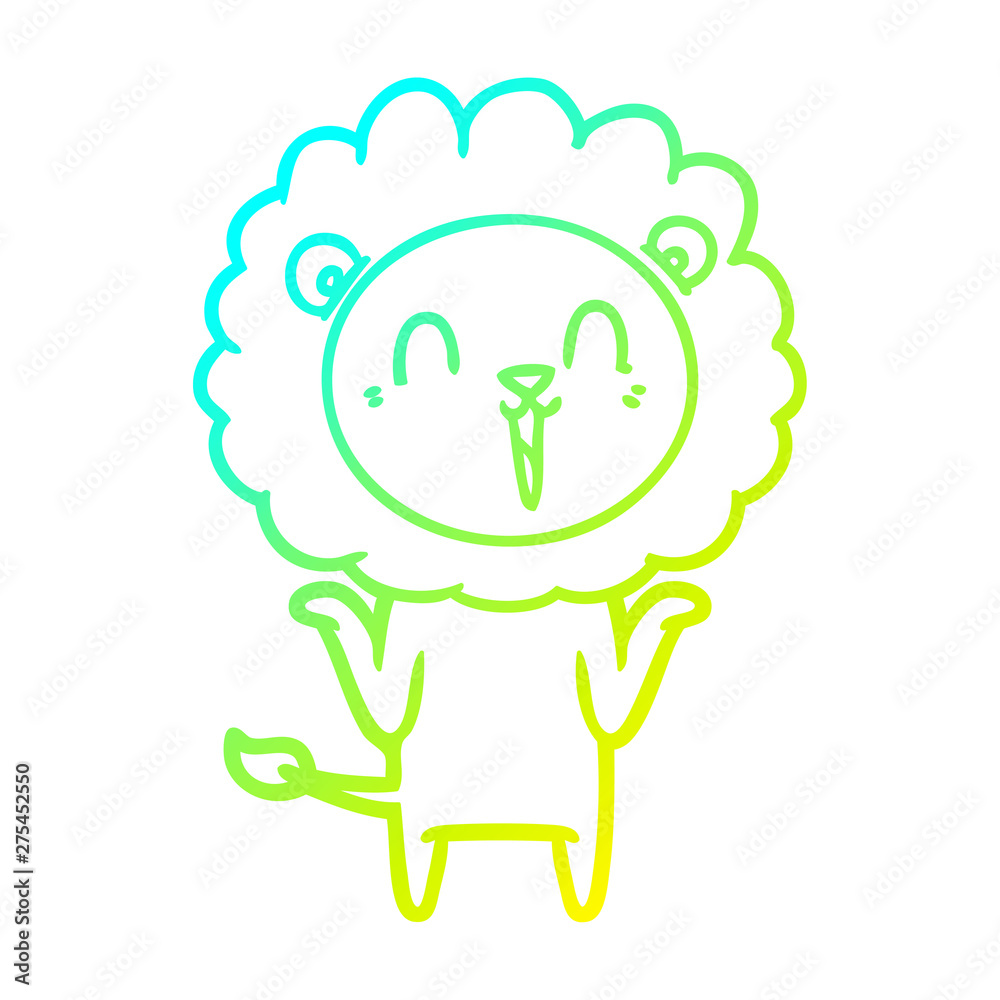 cold gradient line drawing laughing lion cartoon shrugging shoulders cold gradient line drawing laughing lion cartoon shrugging shoulders