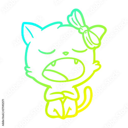 cold gradient line drawing cartoon yawning cat
