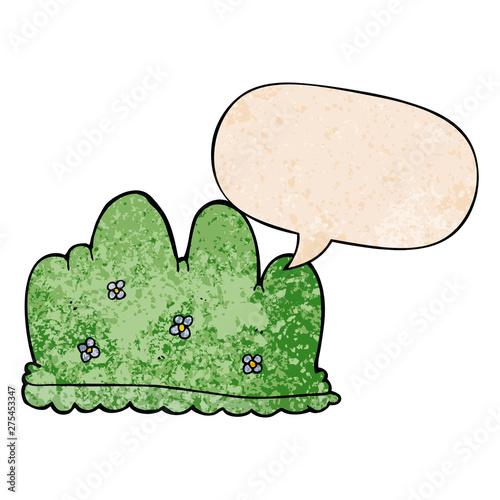cartoon hedge and speech bubble in retro texture style