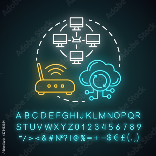 Cross platform multiplayer neon light concept icon