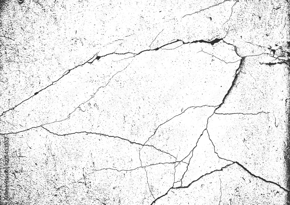 Obraz premium Distress old cracked concrete texture, vector illustration. Black and white grunge background. Stone, asphalt, plaster, marble.