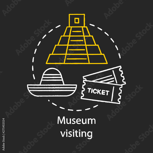 Museum visiting chalk concept icon. Family activities with kids idea. Educational and entertaining museum trips. Vector isolated chalkboard illustration