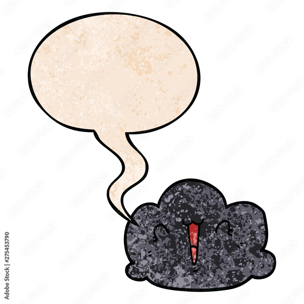 happy cloud cartoon and speech bubble in retro texture style happy cloud cartoon and speech bubble in retro texture style
