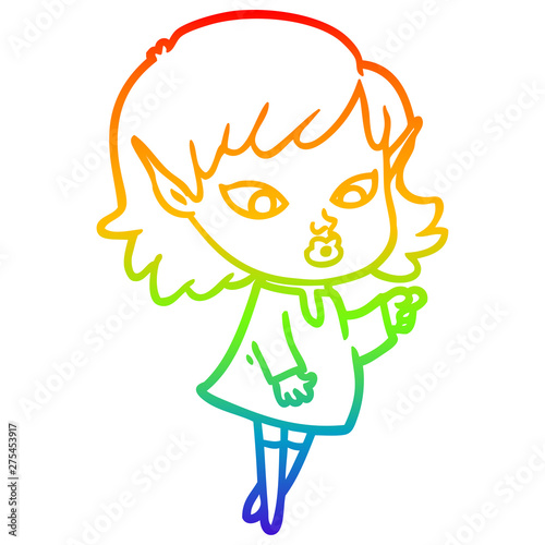rainbow gradient line drawing pointing cartoon elf girl
