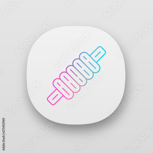 Cricket bail app icon. Sport equipment. Cylindrical piece of wood. Top part of wicket. Horizontal crossbar on gate. UI/UX user interface. Web or mobile applications. Vector isolated illustrations