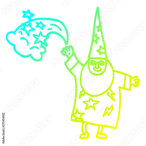 cold gradient line drawing cartoon wizard casting spell