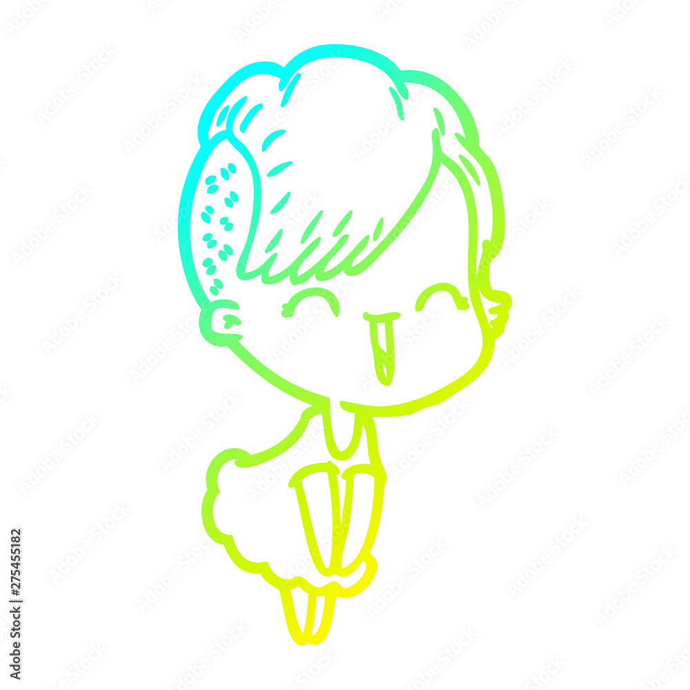 cold gradient line drawing happy cartoon hipster girl cold gradient line drawing happy cartoon hipster girl