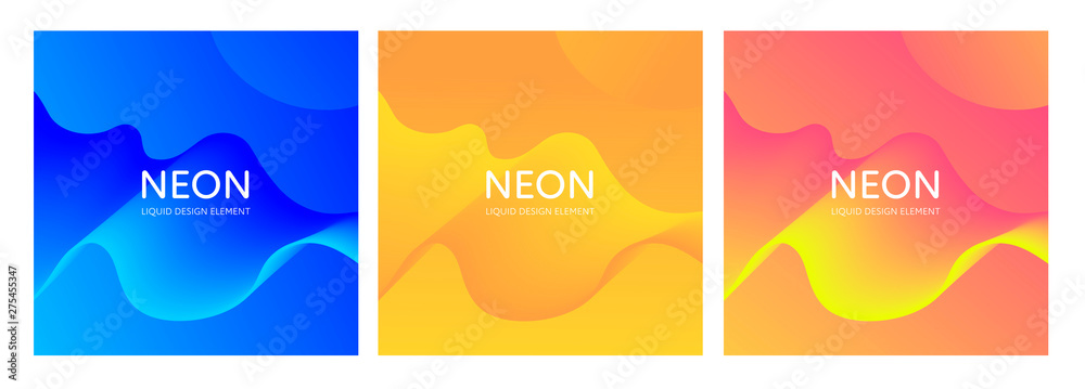 Set of abstract vector fluid modern minimal background. Dynamic bright blend shape. Different neon color gradient collection. design element for backdrop, annual report, magazine, presentation, flyer.