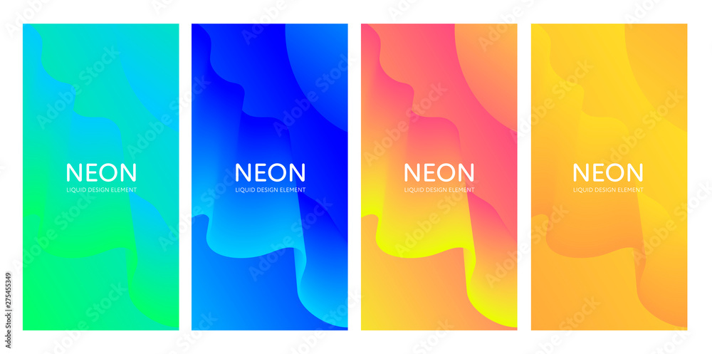 Set of abstract vector fluid modern minimal vertical background. Blend light shape. Neon color gradient collection. design for backdrop, journal, magazine, presentation, flyer, card