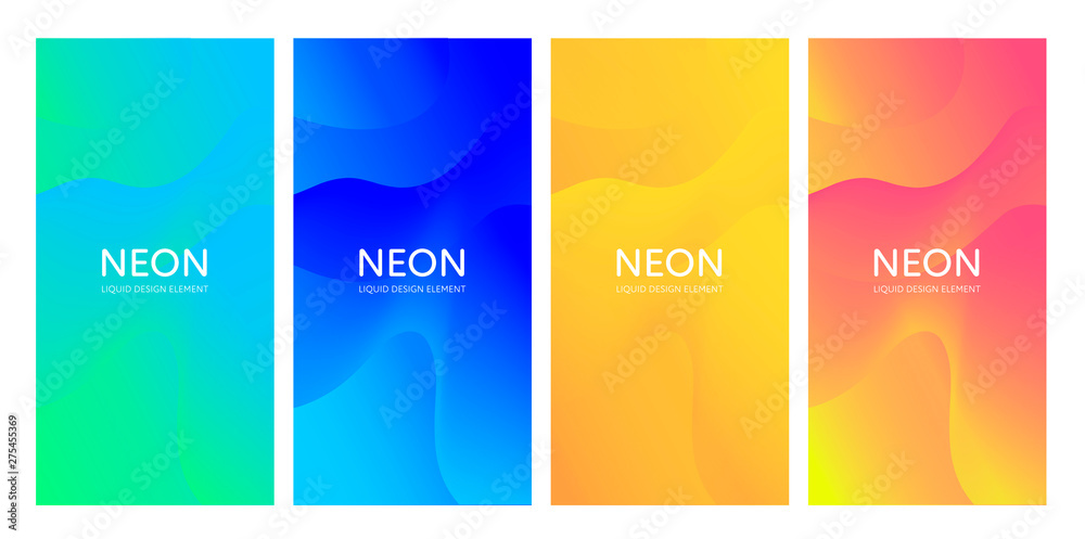 Set of abstract vector fluid modern minimal vertical background. Blend wave shapes. Neon color gradient collection. design for backdrop, journal, magazine, presentation, flyer, card, invitation card
