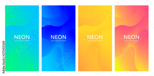 Set of abstract vector fluid modern minimal vertical background. Blend wave shapes. Neon color gradient collection. design for backdrop, journal, magazine, presentation, flyer, card, invitation card