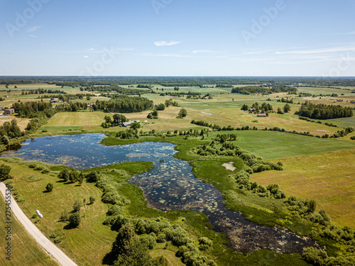 country lake in green forest. drone aerial image © Martins Vanags