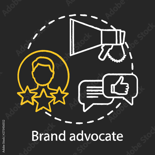 Brand advocate concept chalk icon. Referral marketing idea. Positive feedback, influencer review, recommendation. Vector isolated chalkboard illustration