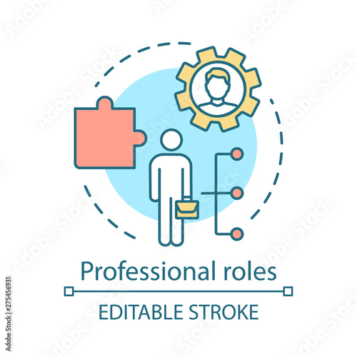 Professional roles concept icon. Functions, responsibilities and duties of profession member idea thin line illustration. Employer, employee. Vector isolated outline drawing. Editable stroke