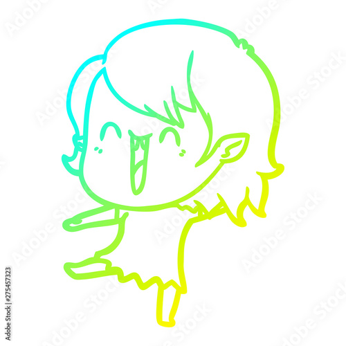 cold gradient line drawing cute cartoon happy vampire girl