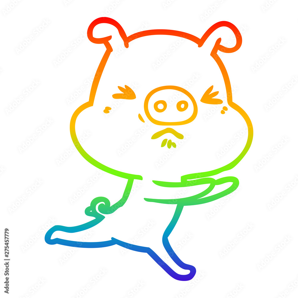 rainbow gradient line drawing cartoon annoyed pig running rainbow gradient line drawing cartoon annoyed pig running