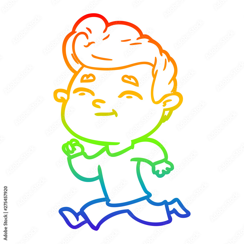 rainbow gradient line drawing running cartoon man