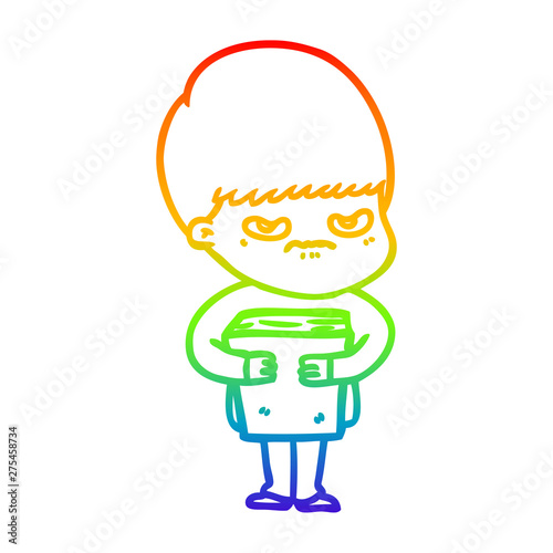 rainbow gradient line drawing annoyed cartoon boy