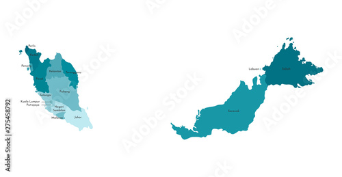 Wallpaper Mural Vector isolated illustration of simplified administrative map of Malaysia