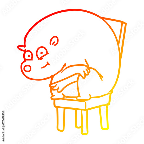 warm gradient line drawing cartoon bear sitting on chari