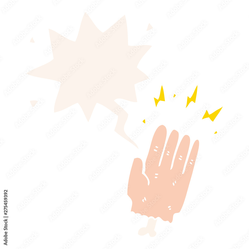 cartoon magic halloween zombie hand and speech bubble in retro style cartoon magic halloween zombie hand and speech bubble in retro style