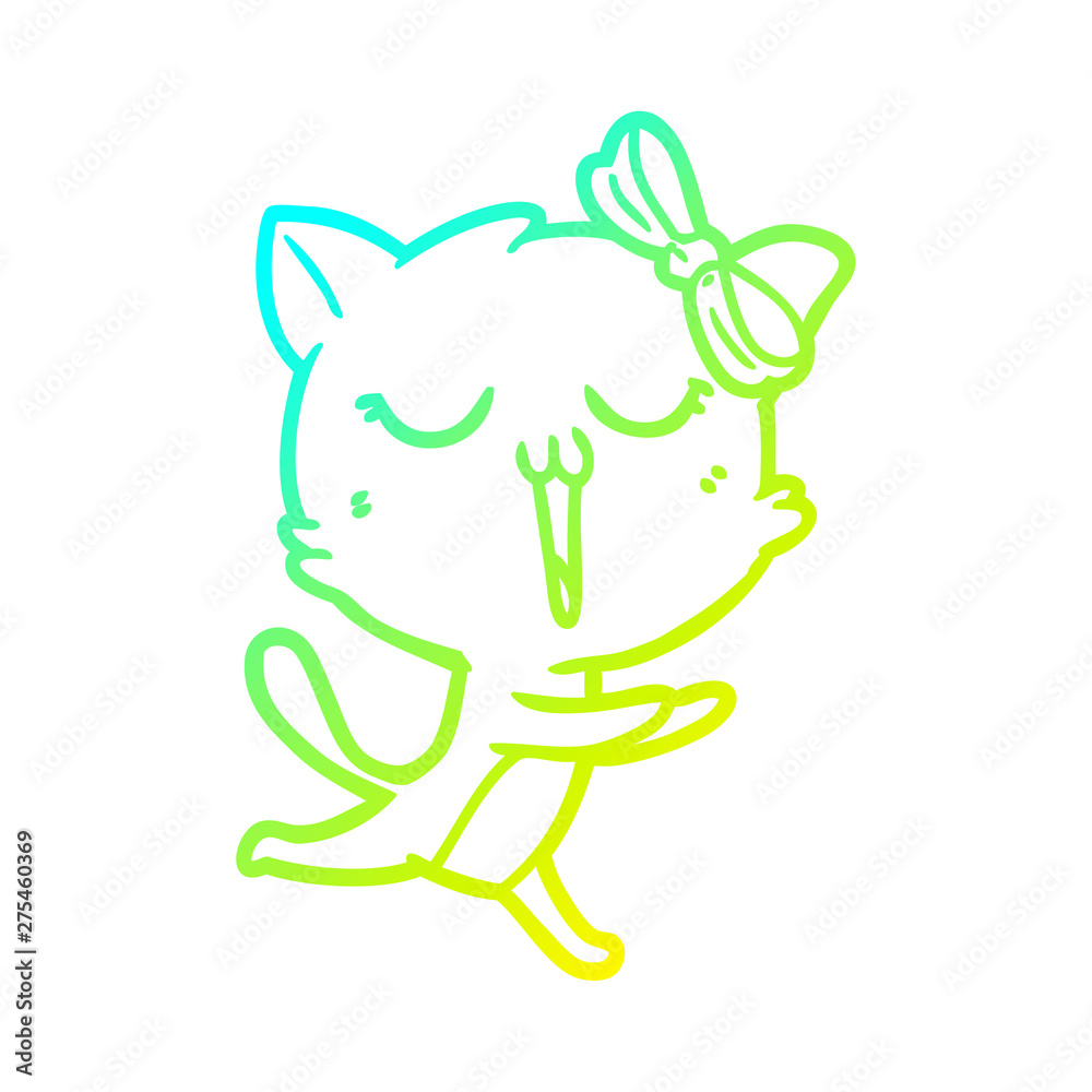 cold gradient line drawing cartoon cat