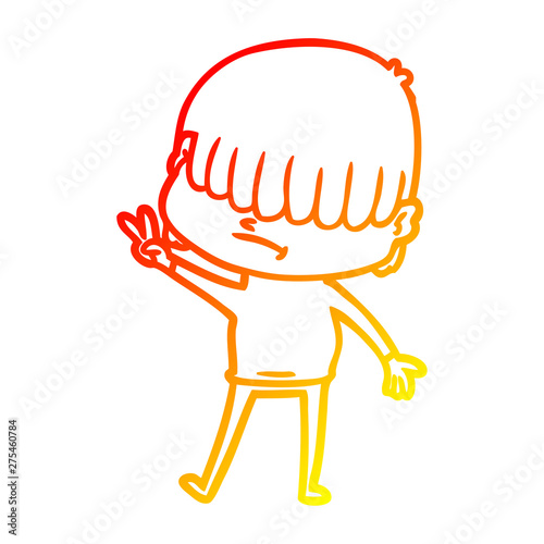 warm gradient line drawing cartoon boy with untidy hair
