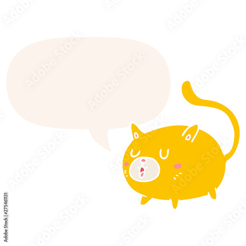 cartoon happy cat and speech bubble in retro style