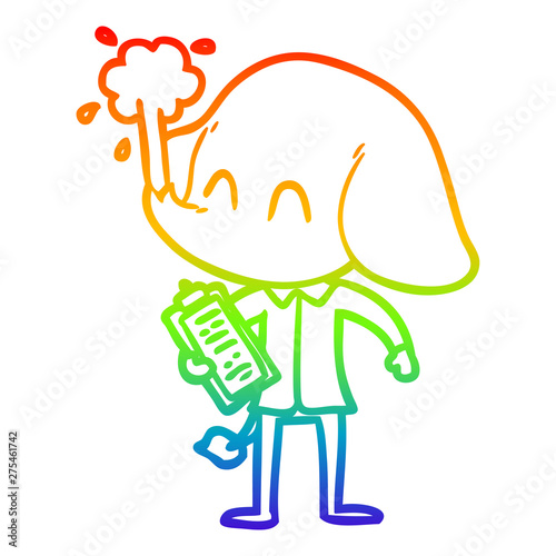 rainbow gradient line drawing cute cartoon elephant spouting water