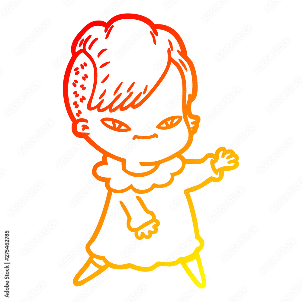 warm gradient line drawing cute cartoon girl with hipster haircut warm gradient line drawing cute cartoon girl with hipster haircut