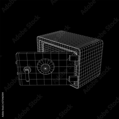 Metal bank vault safe. Wireframe low poly mesh vector illustration