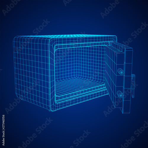 Metal bank vault safe. Wireframe low poly mesh vector illustration