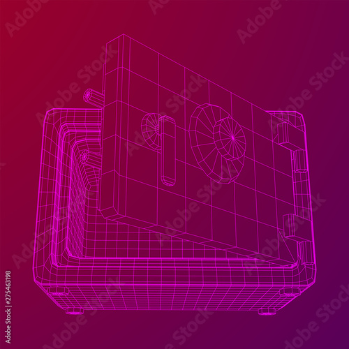 Metal bank vault safe. Wireframe low poly mesh vector illustration