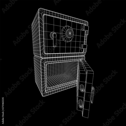 Metal bank vault safe. Wireframe low poly mesh vector illustration