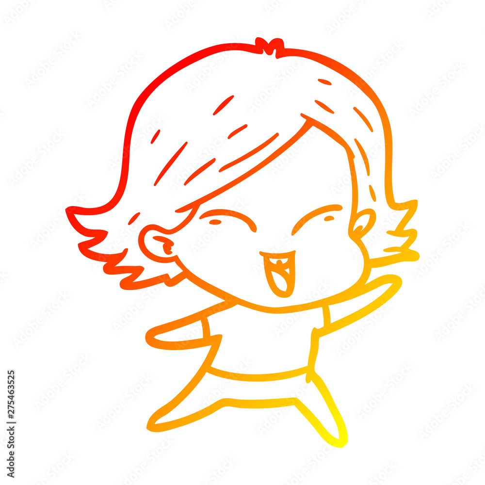 Obraz premium warm gradient line drawing happy cartoon girl