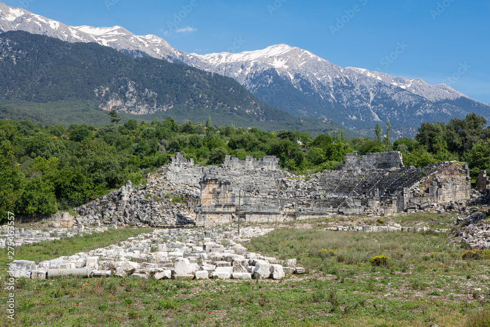 Obraz premium Tlos is an ancient ruined Lycian hilltop citadel near the resort town of Fethiye in the Mugla Province of southern Turkey