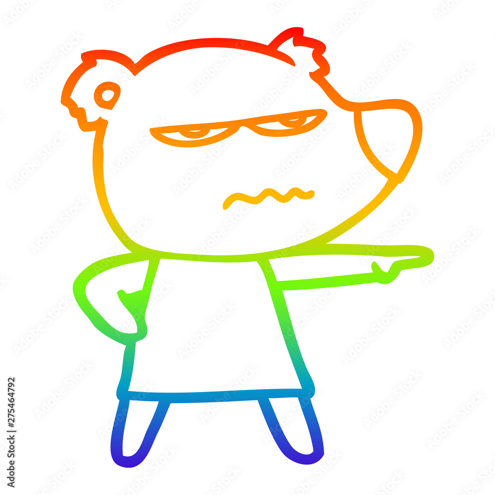 Obraz premium rainbow gradient line drawing cartoon angry bear polar girl pointing