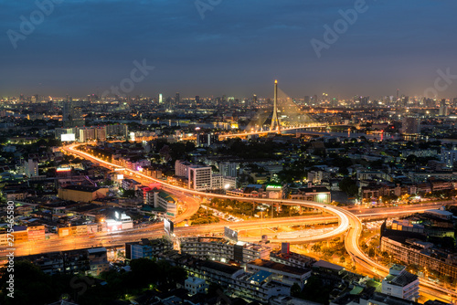 Highway and Suspension bridge in Bangkok, Thailand.