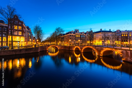 Canals of Amsterdam at night. Amsterdam is the capital and most populous city of the Netherlands.