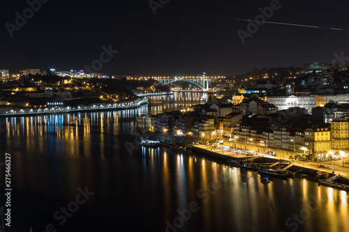 Panoramic view of the city of Porto and Vila Nova de Gaia at night with the river Douro between the two cities  Porto  northern Portugal