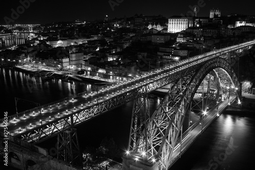 View of the bridge Dom Luis on the river Douro that connects the city of Porto and Vila Nova de Gaia, Porto, northern Portugal